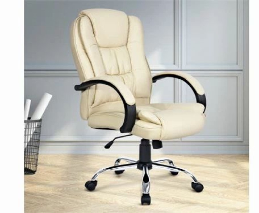 Furniture * | Home Office Design Desk Chair Pu Beige