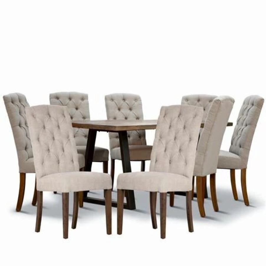 Furniture * | Urban Styling Begonia Mango Dining Set Beige Chairs 9Pc