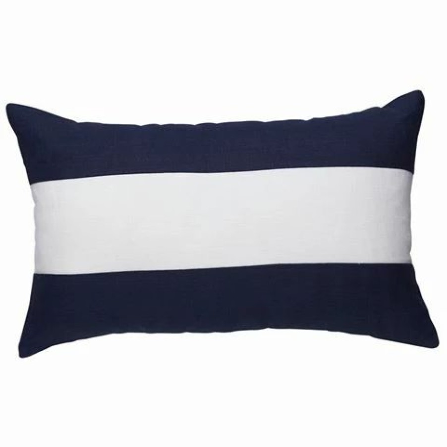 Cushions * | Paloma Plain Stripe Linen Long Cushion Navy 30X50Cm