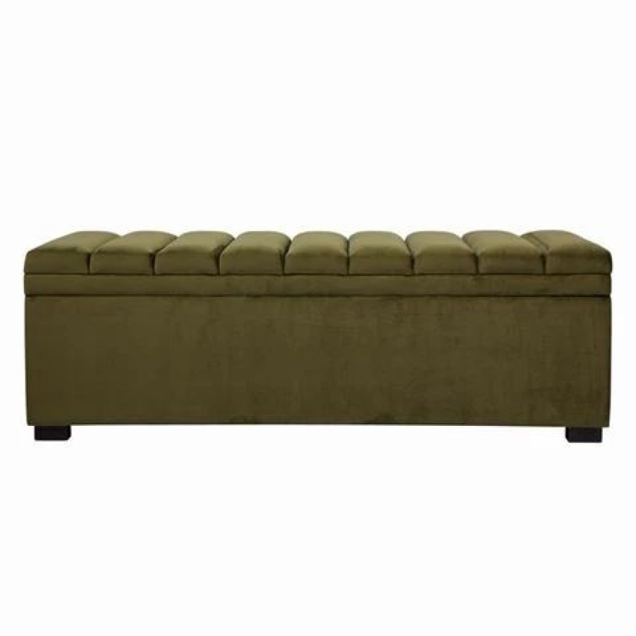 Furniture * | Cafe Lighting Soho Storage Bench Ottoman Olive Velvet