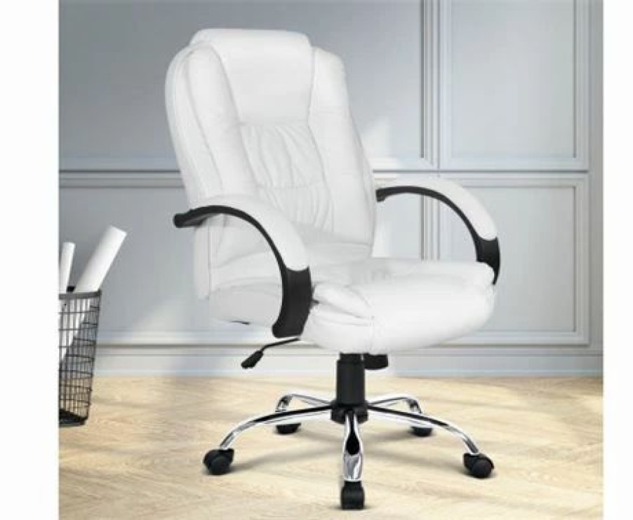 Furniture * | Home Office Design Pu Padded Desk Chair White