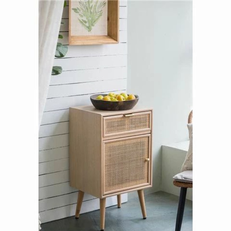 Furniture * | Design Arc Furniture Design Arc Pine And Rattan Mini Cupboard