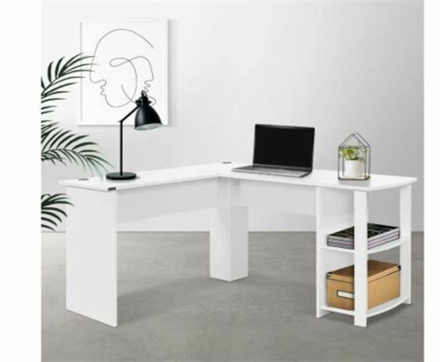 Furniture * | Home Office Design Desk Corner L-Shape Shelf White