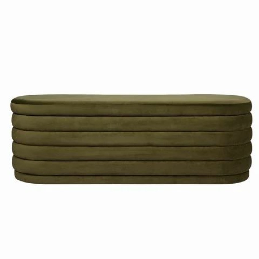 Furniture * | Cafe Lighting Demi Storage Bench Ottoman Olive Velvet