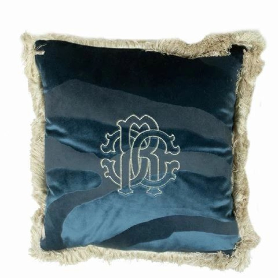 Cushions * | Roberto Cavalli Macro Zebrage Monogram Cushion Blue 40X40Cm