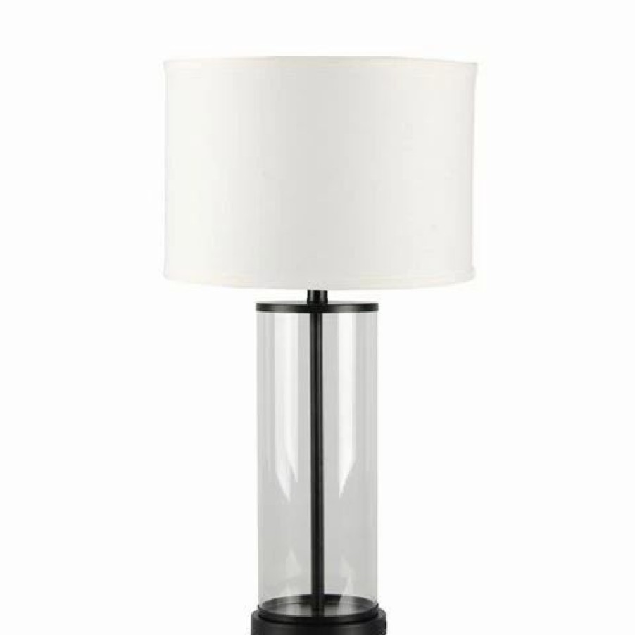 Furniture * | Cafe Lighting Left Bank Table Lamp Black W White Shade