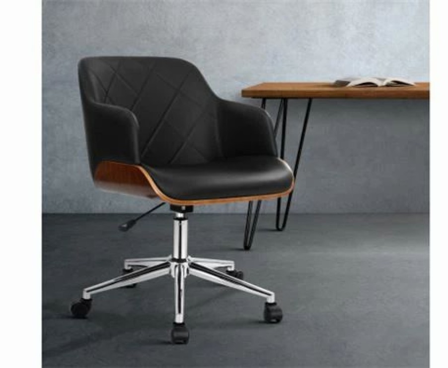 Furniture * | Home Office Design Wooden Chair Pu Black Wood