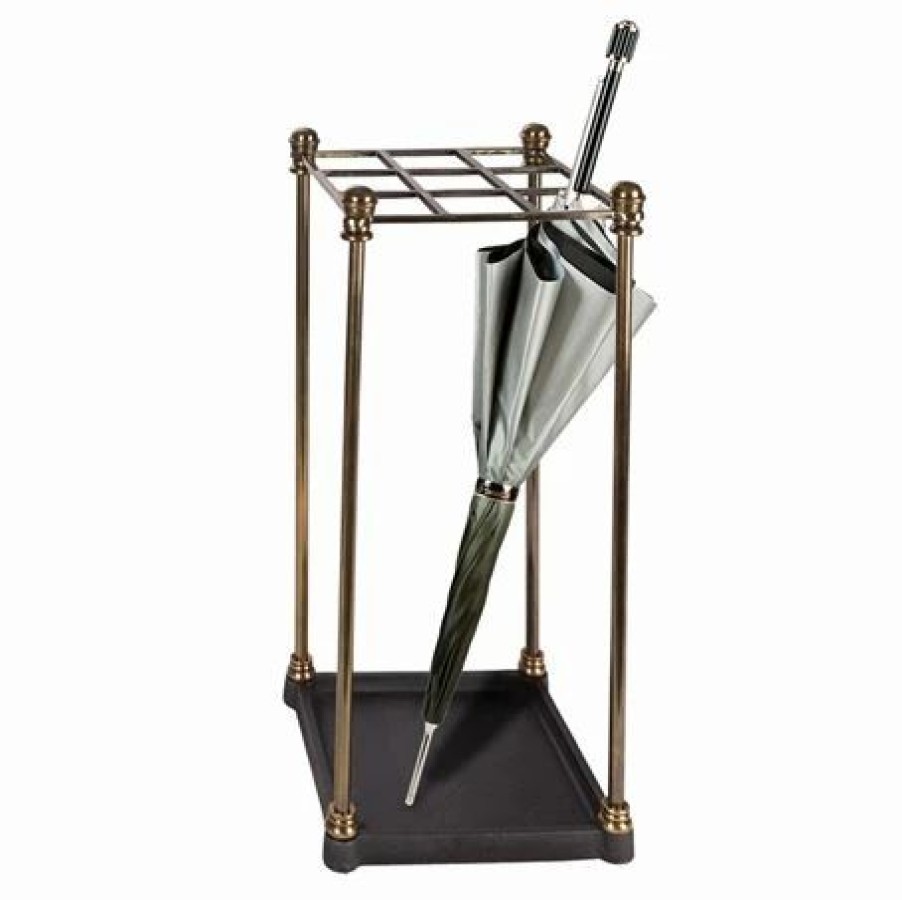 Furniture * | Oneworld Brass & Black Square Umbrella Stand