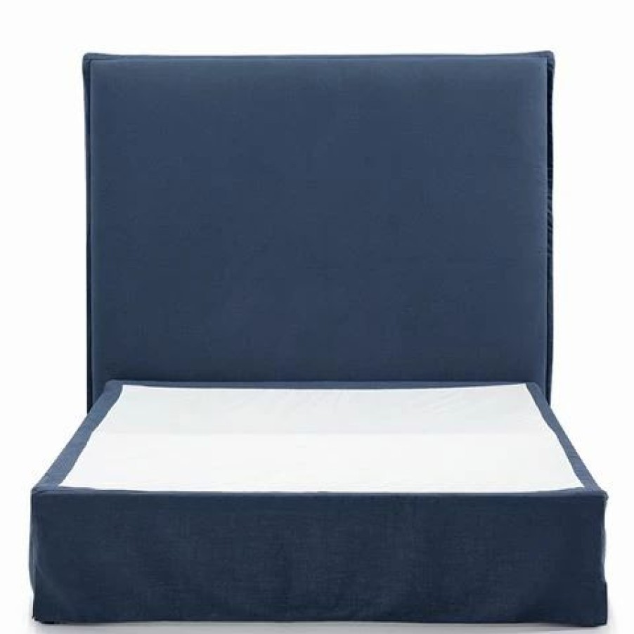 Furniture * | Cafe Lighting Brighton Slip Cover Q Bedhead W/Valance Navy