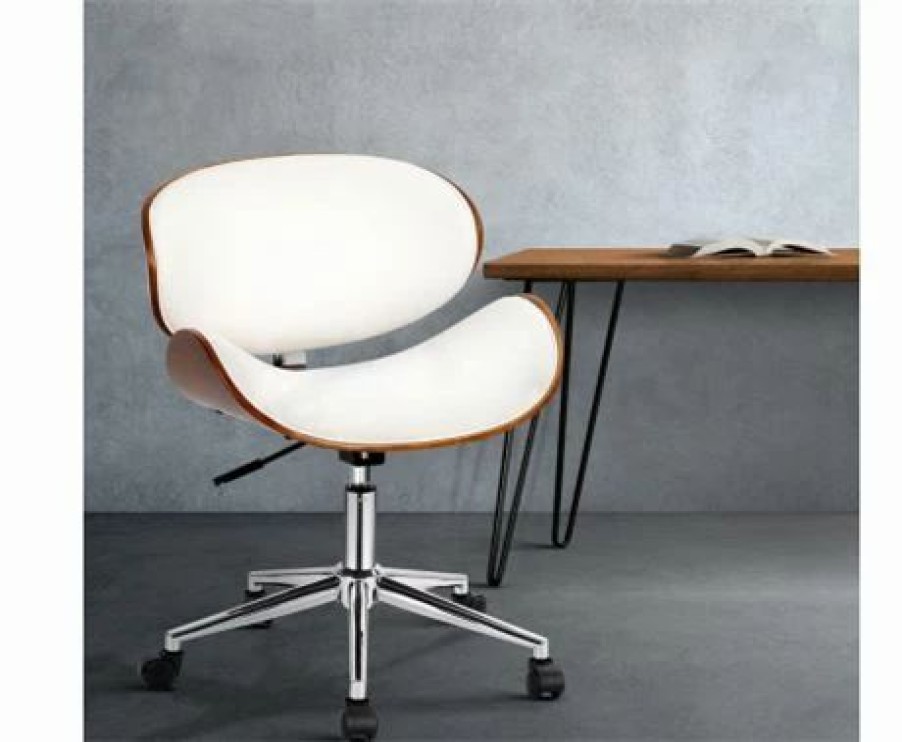 Furniture * | Home Office Design Wooden & Pu Desk Chair White