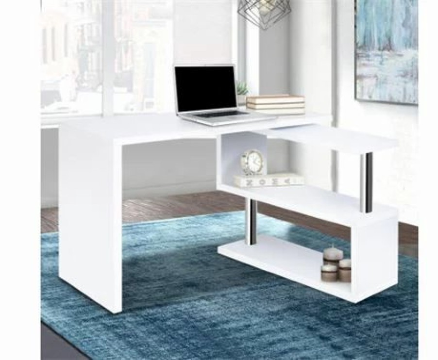 Furniture * | Home Office Design Rotary Corner Desk Bookshelf White