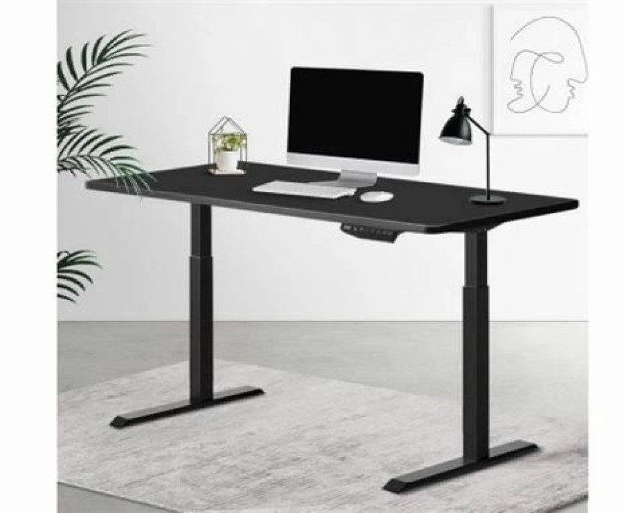 Furniture * | Home Office Design Table W/Riser Dual Motors 140Cm Black