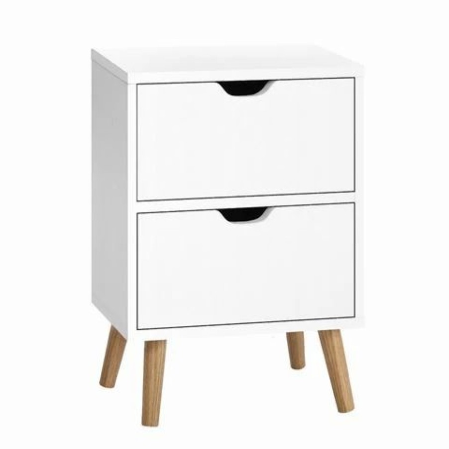 Furniture * | Artiss Bedside Tables Drawers Wood White