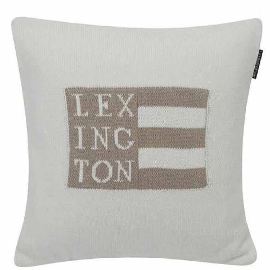 Cushions * | Lexington Flag Knitted Sham Cushion White & Beige 50X50Cm