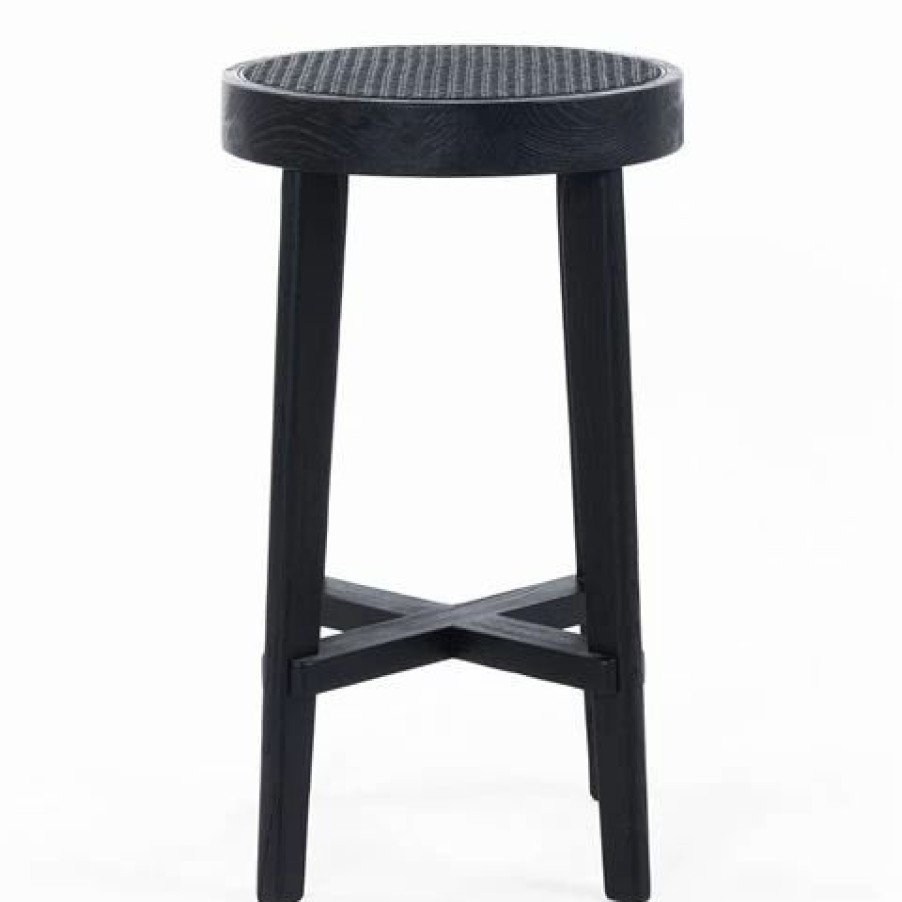 Furniture * | Cafe Lighting Cape Byron Rattan Kitchen Stool Black