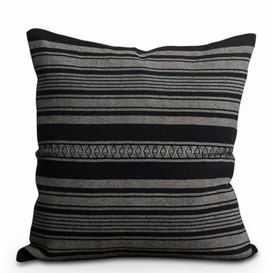 Cushions * | Lexington Striped Linen Cotton Sham Navy & Grey 50X50Cm