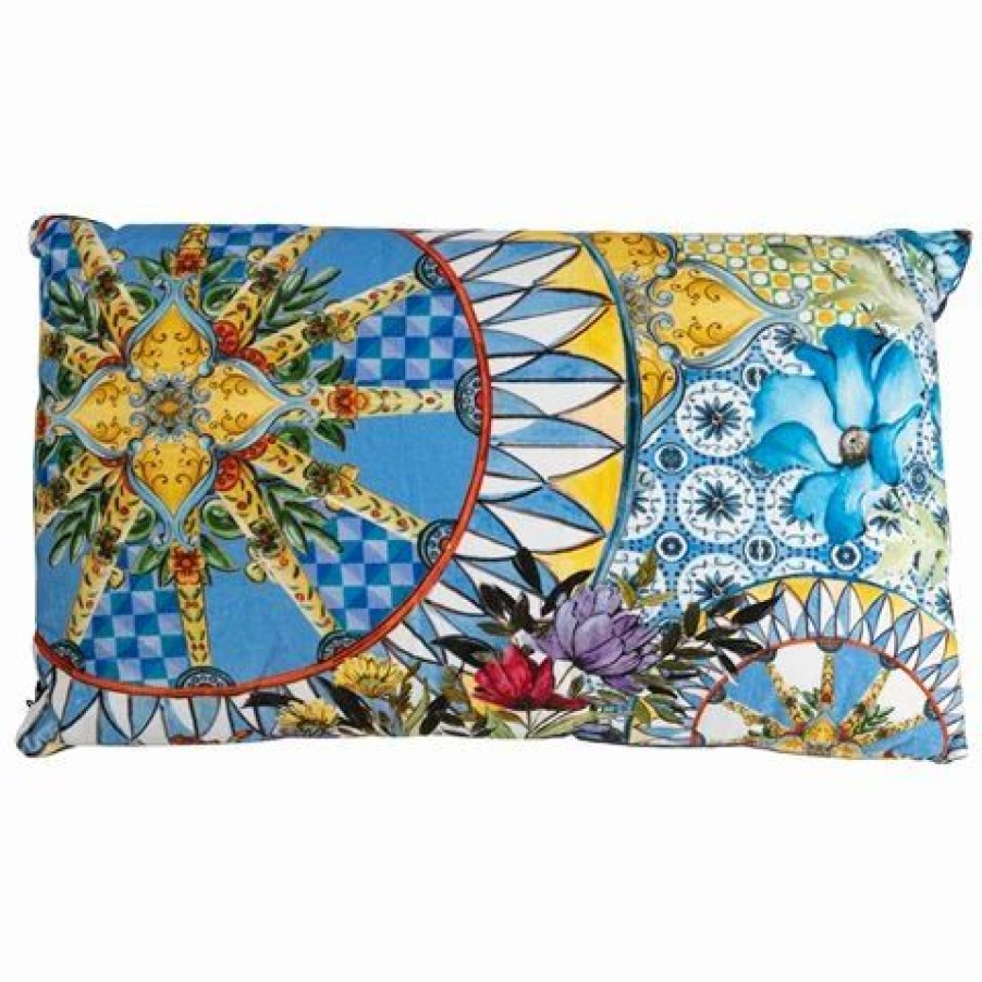 Cushions * | Baci Milano Ocean Rectangular Velvet/Linen Cushion 50X30Cm