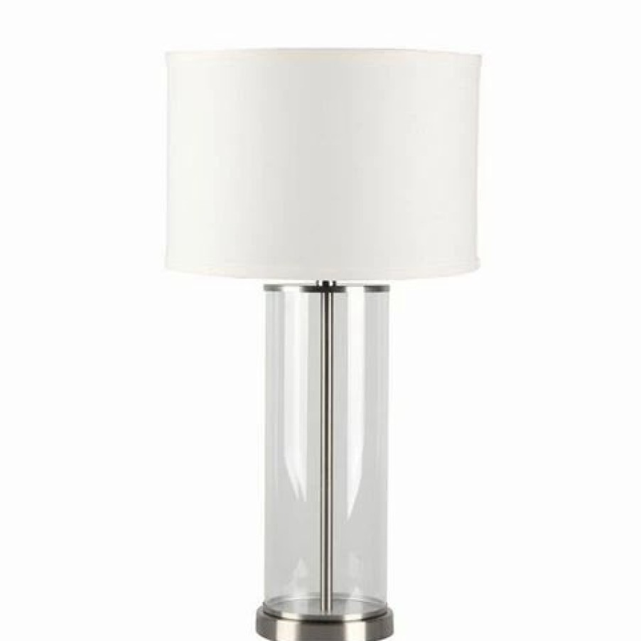 Furniture * | Cafe Lighting Left Bank Table Lamp Nickel W White Shade