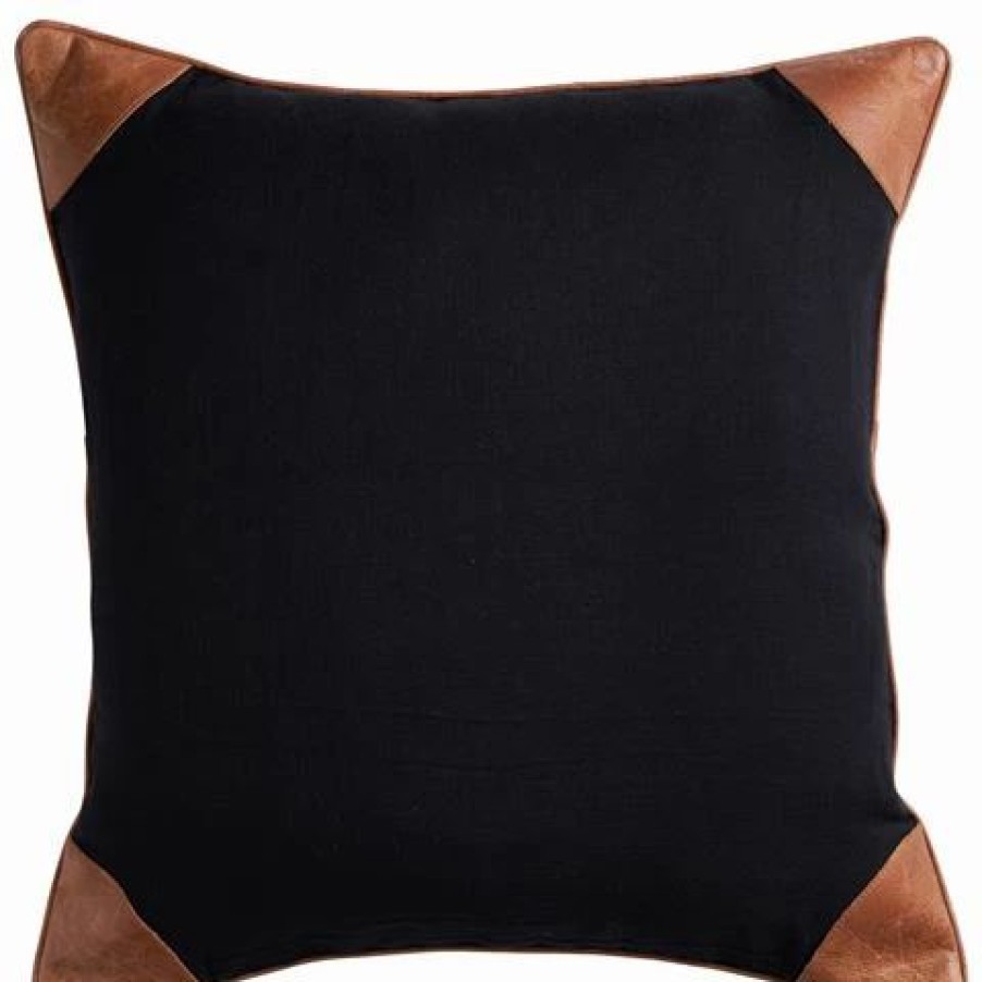 Cushions * | Paloma Leather Linen Edge Cushion Navy 50X50Cm