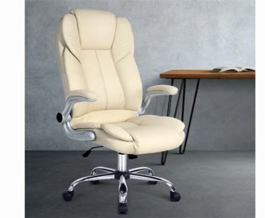 Furniture * | Home Office Design Pu Desk Chair Beige