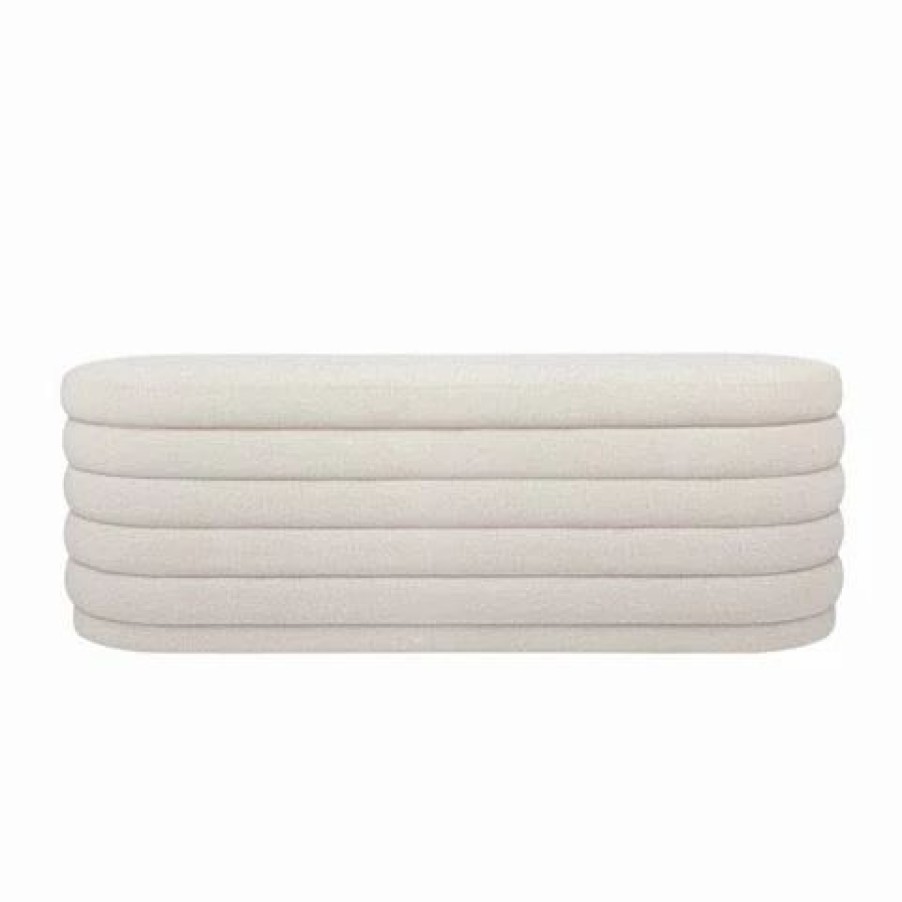 Furniture * | Cafe Lighting Demi Storage Bench Ottoman White Boucle