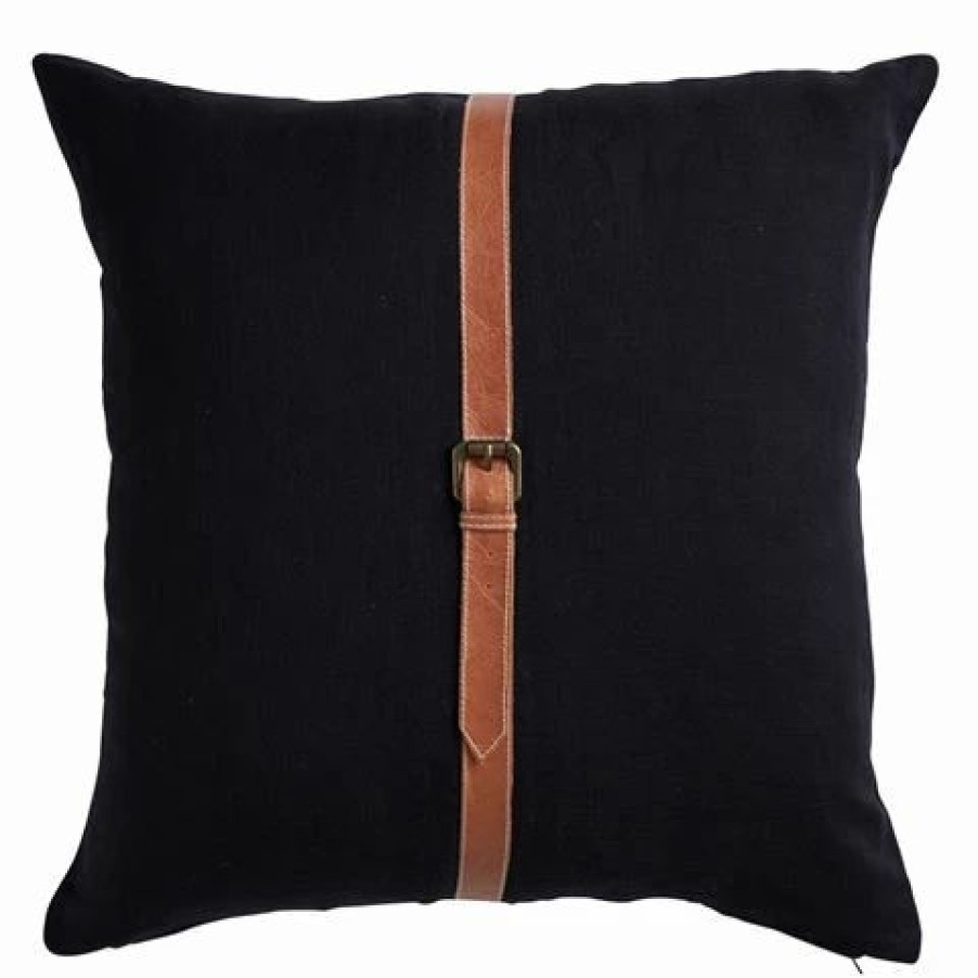 Cushions * | Paloma Leather Linen Belt Cushion Navy 50X50Cm