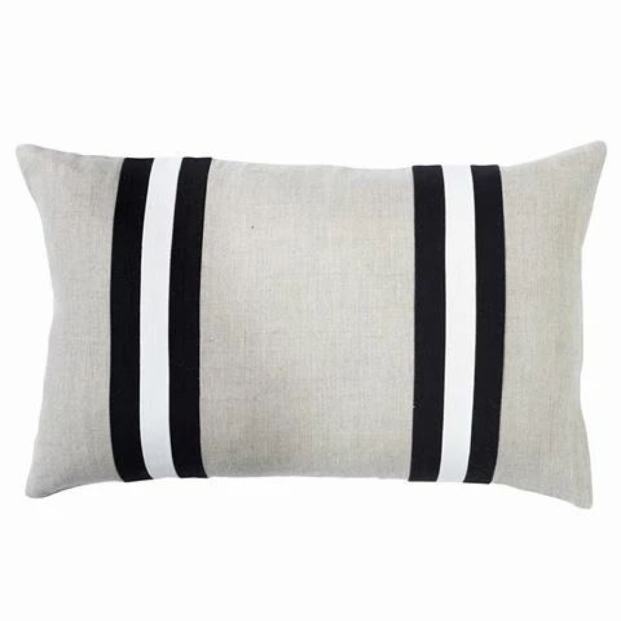 Cushions * | Paloma Duo Stripe Linen Long Cushion Black 30X50Cm