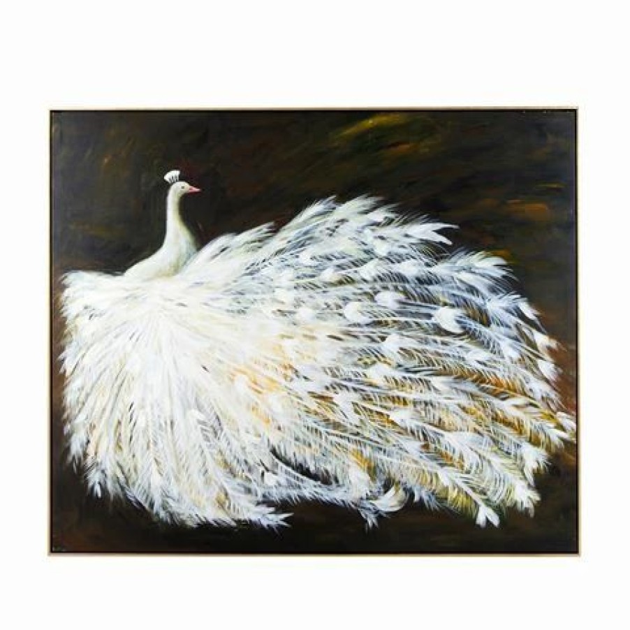 Furniture * | Cafe Lighting Le Grande Peacock Oil On Canvas Painting