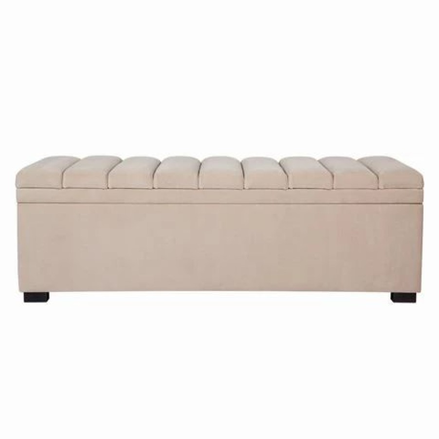 Furniture * | Cafe Lighting Soho Storage Bench Ottoman Nude Velvet