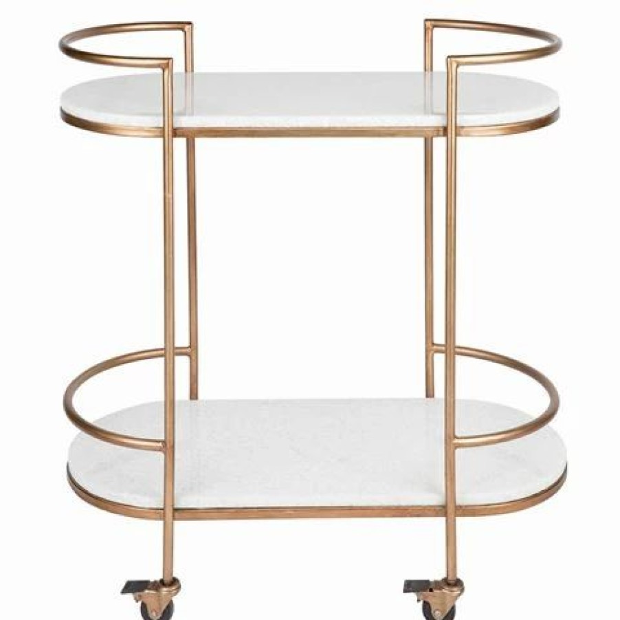 Furniture * | Cafe Lighting Southside White Stone Bar Cart Antique Gold