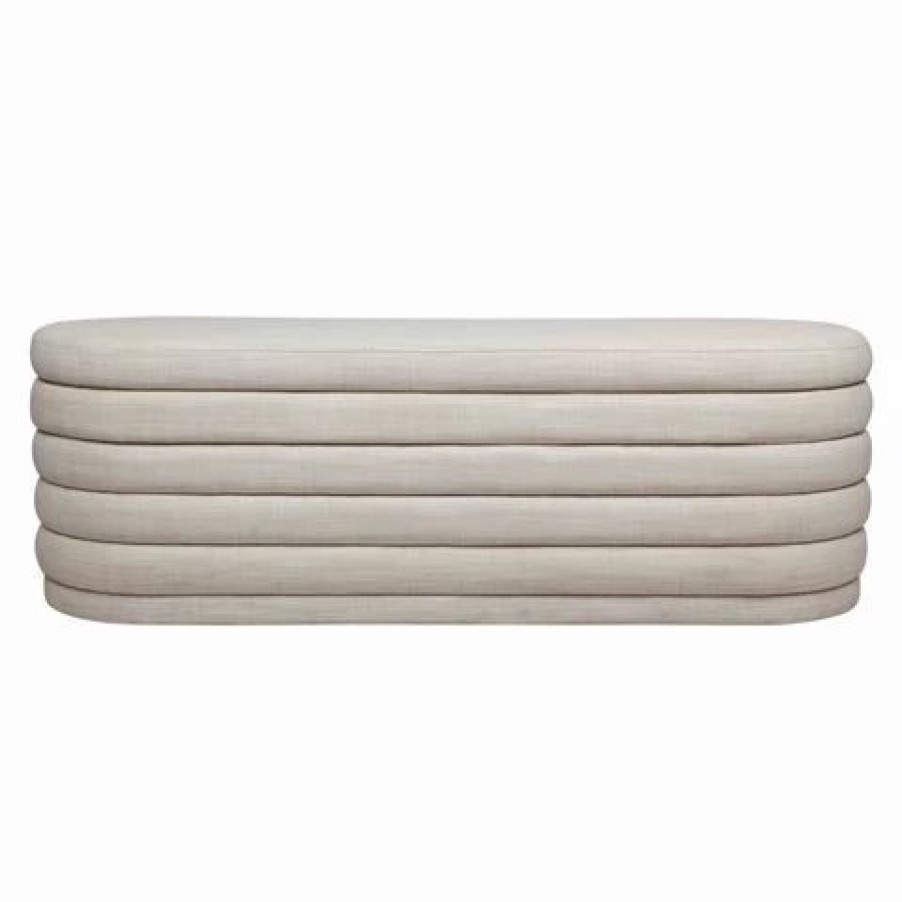 Furniture * | Cafe Lighting Demi Storage Bench Ottoman Off White Linen