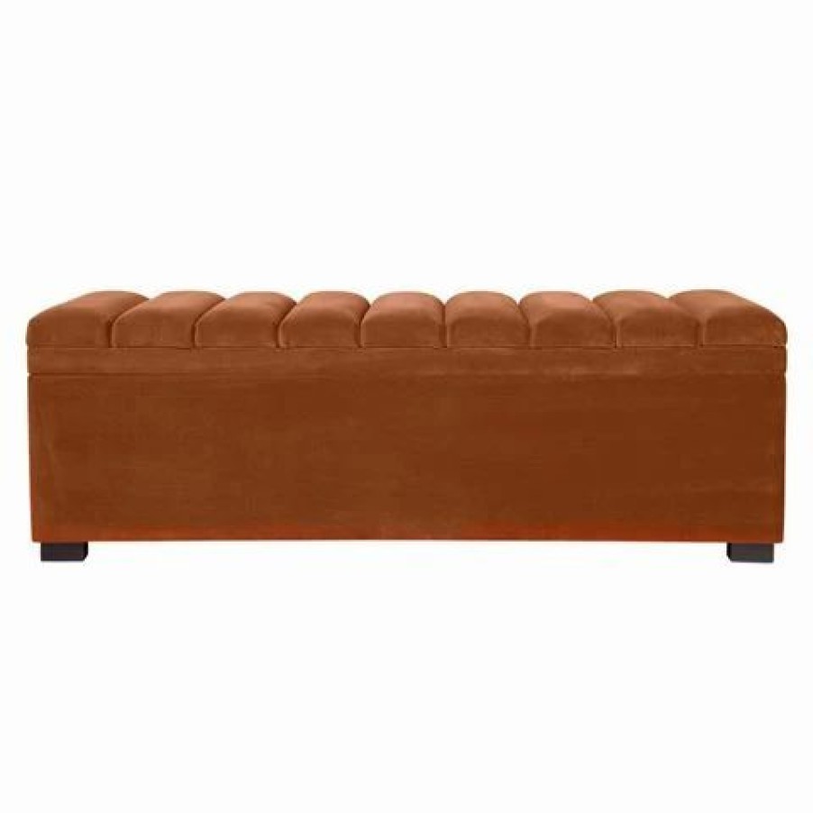 Furniture * | Cafe Lighting Soho Storage Bench Ottoman Caramel Velvet