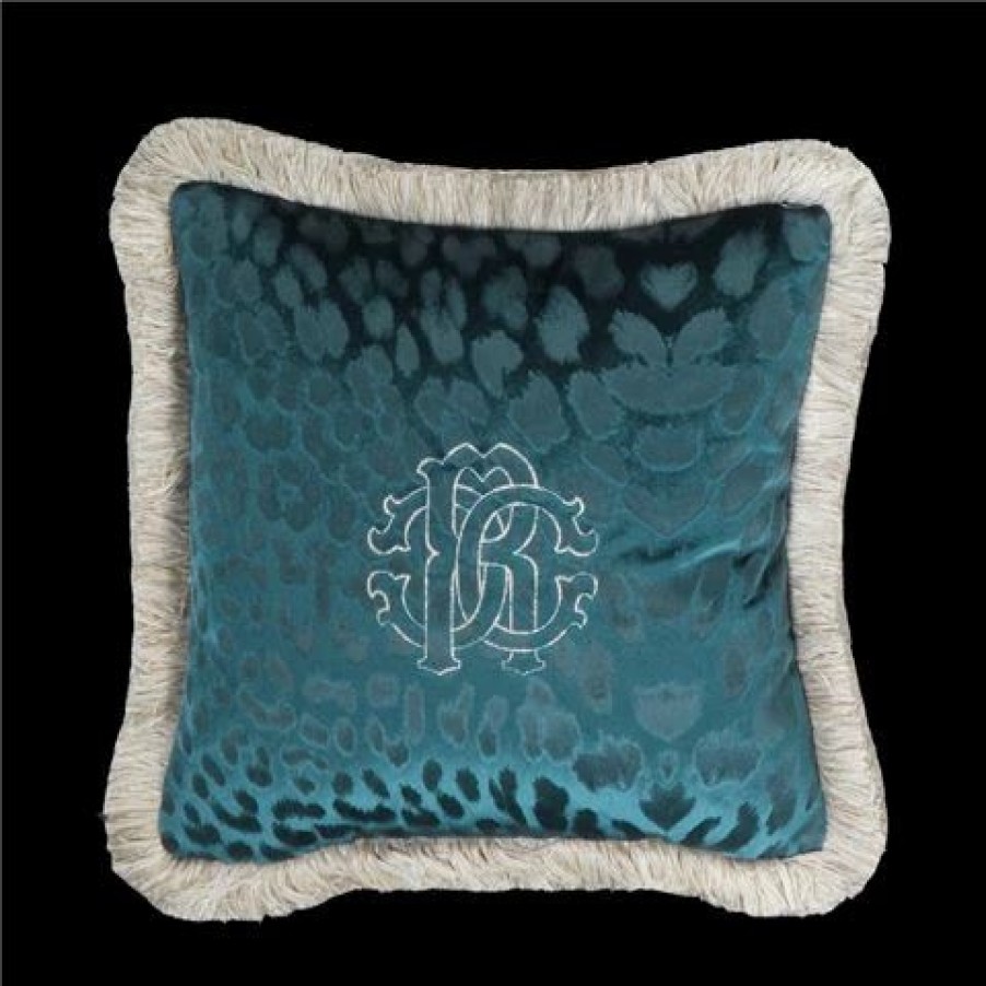 Cushions * | Roberto Cavalli Monogram Cushion Teal Green 60X60Cm