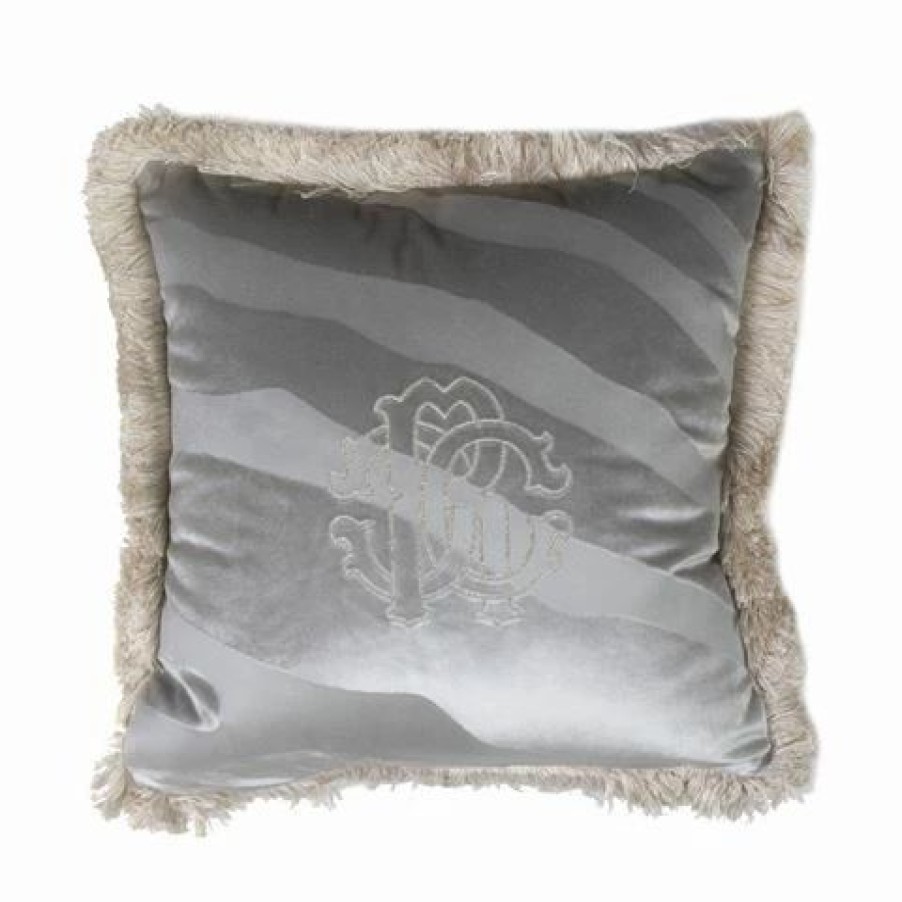 Cushions * | Roberto Cavalli Macro Zebrage Monogram Cushion Light Grey 40X40Cm