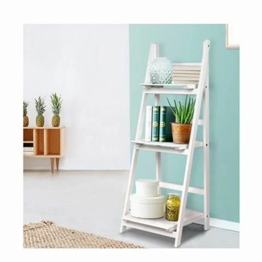 Furniture * | Home Office Design 3 Tier Wooden Book Shelves Rack White