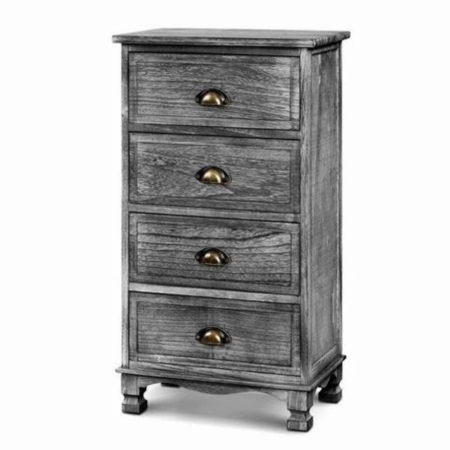 Furniture * | Artiss Bedside Tables Vintage 4 Chest Of Drawers Grey