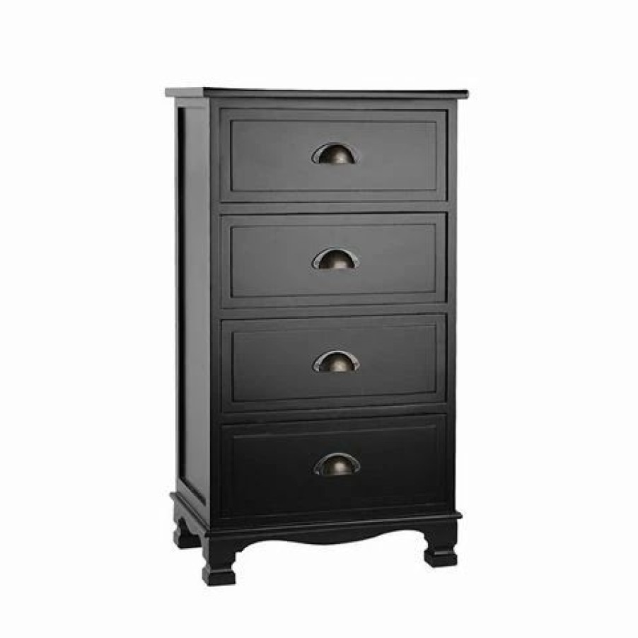 Furniture * | Artiss Vintage Bedside Table Chest 4 Drawers Black