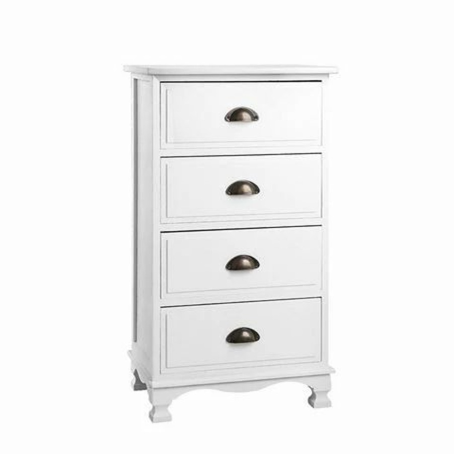 Furniture * | Artiss Vintage Bedside Table Chest 4 Drawers White