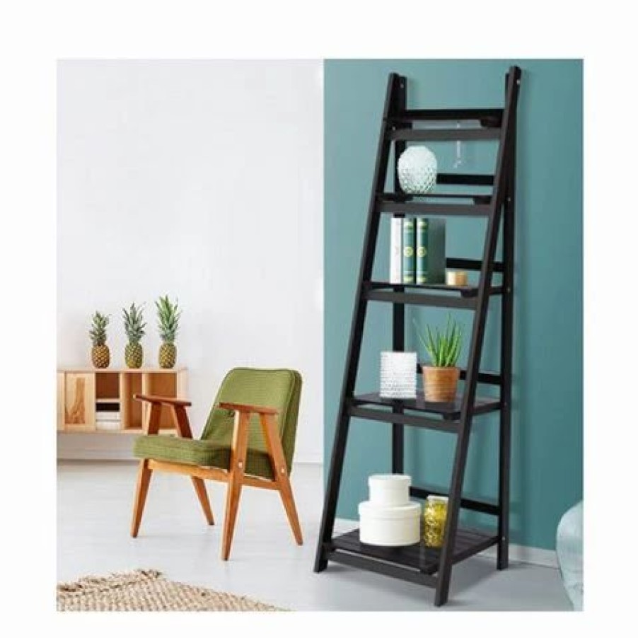 Furniture * | Home Office Design 5 Tier Wooden Book Shelves Rack Coffee