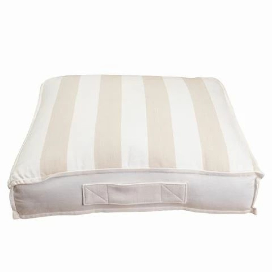 Cushions * | Peter'S Floor Cushion Stripe White & Beige 60X60Cm