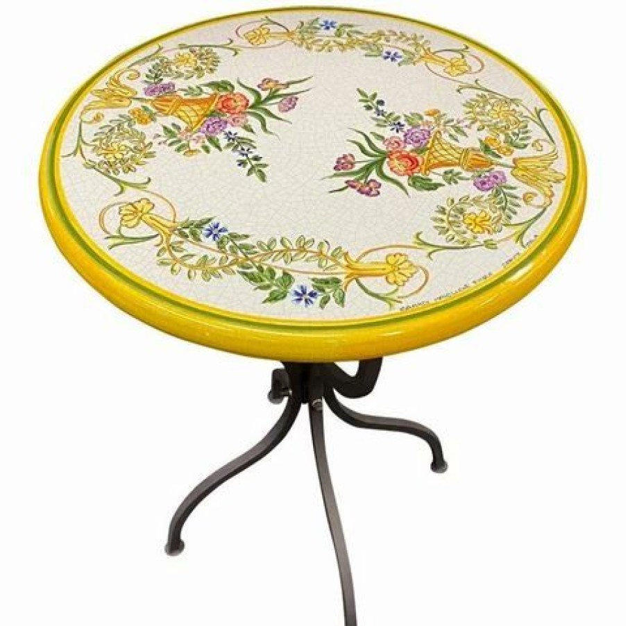 Furniture * | Ficola Settecento Floral Table W/Iron Base 60 77.5Cm