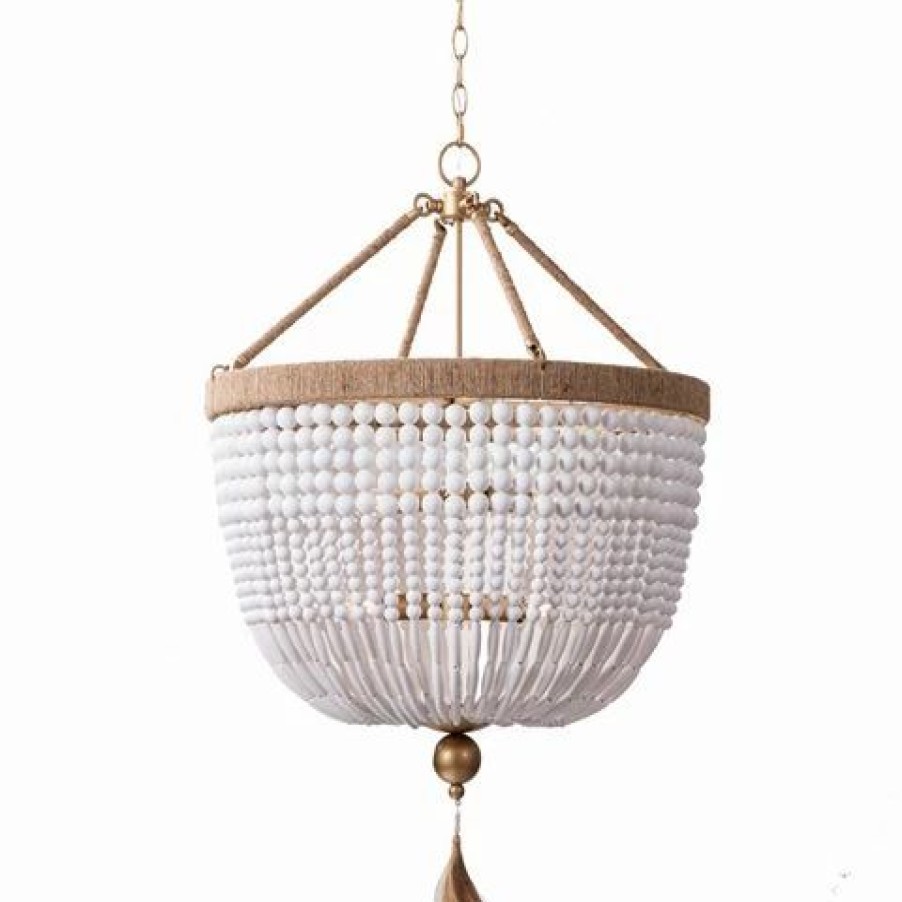 Furniture * | Cafe Lighting Malabar Beaded Pendant Large Natural & White