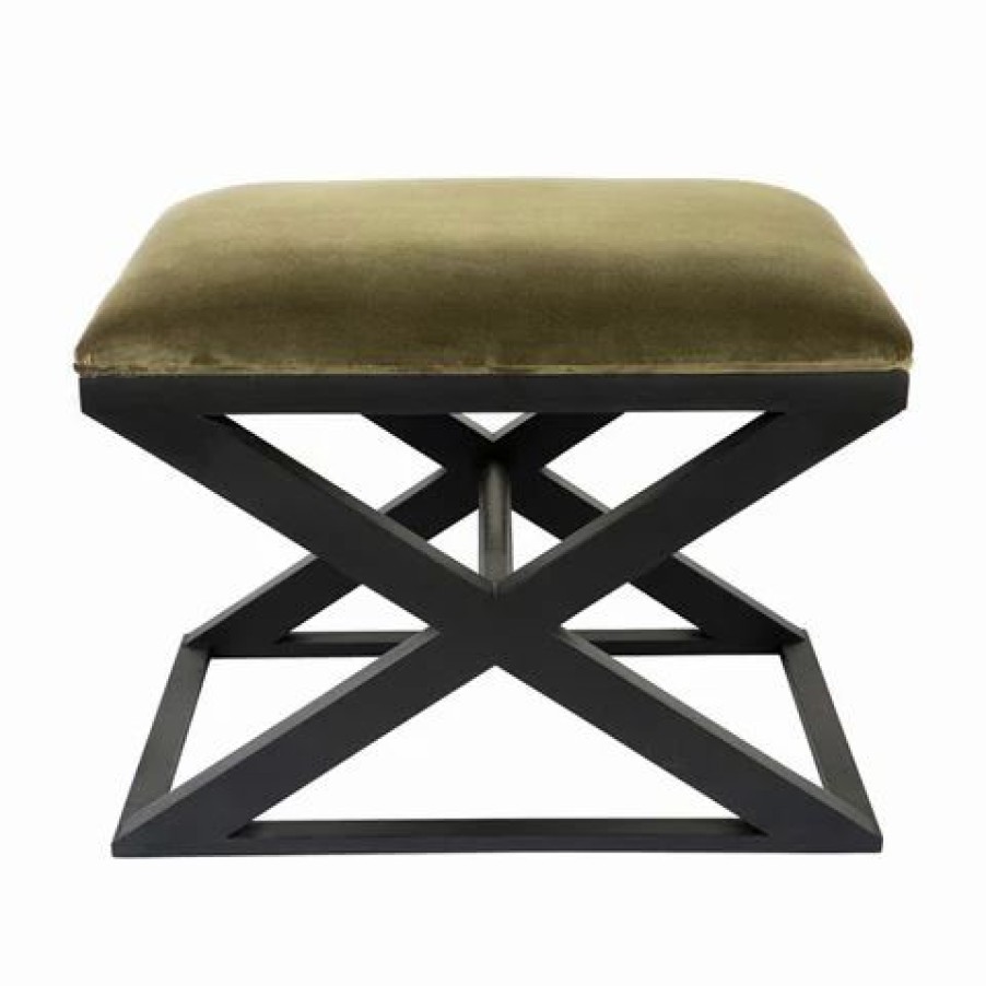 Furniture * | Cafe Lighting Spencer Black Timber Stool Velvet Moss