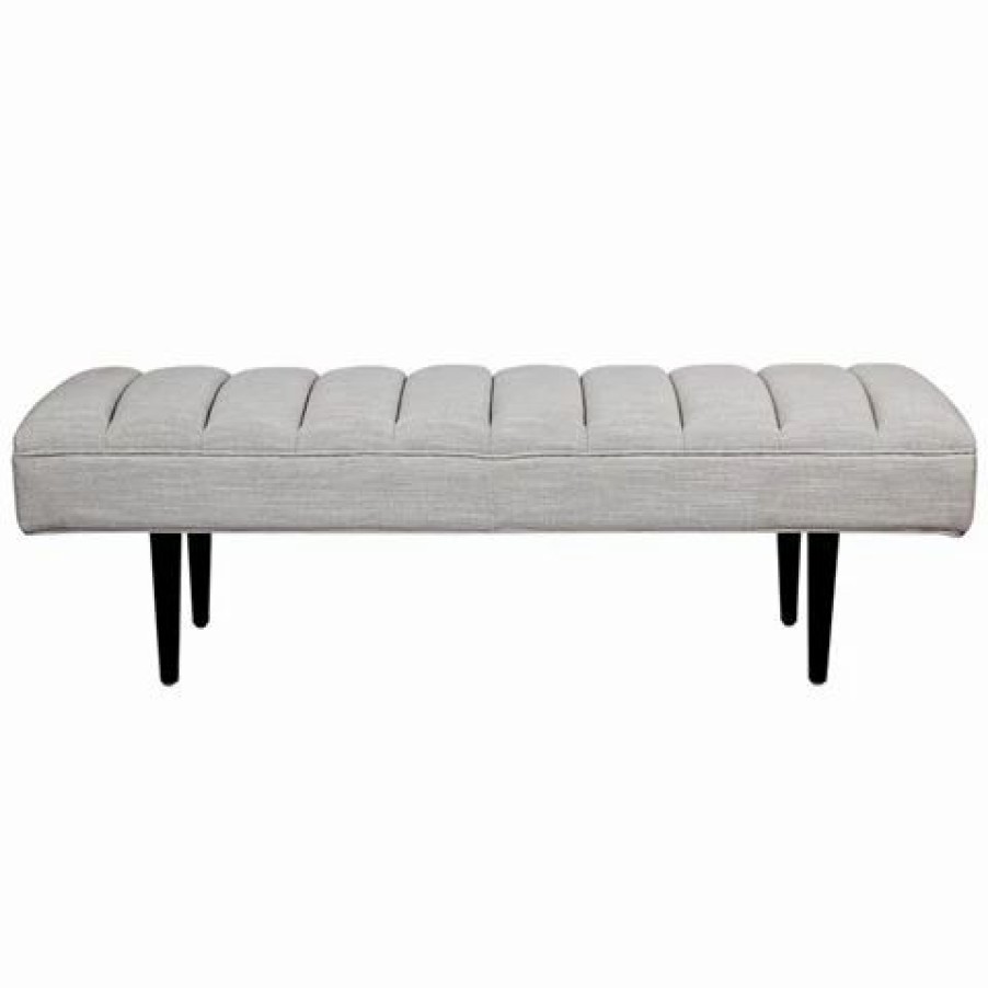 Furniture * | Cafe Lighting Central Park Bench Ottoman Grey Linen