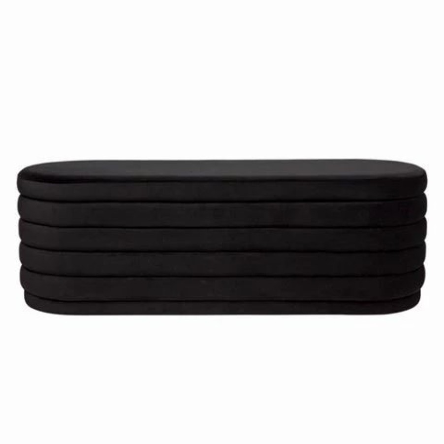 Furniture * | Cafe Lighting Demi Storage Bench Ottoman Black Velvet