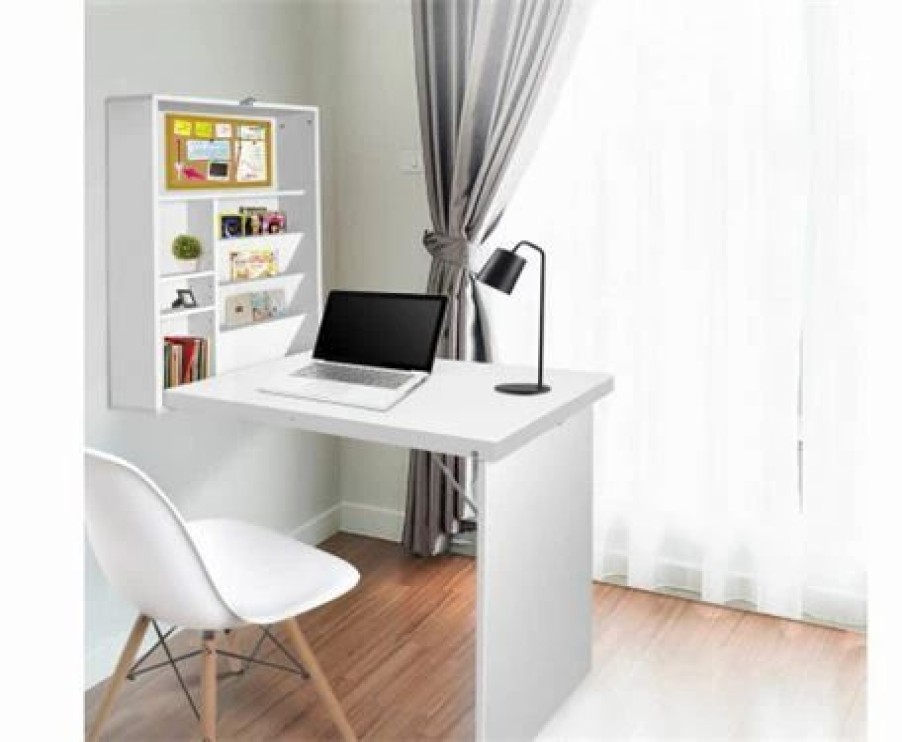 Furniture * | Home Office Design Foldable Desk With Bookshelf White