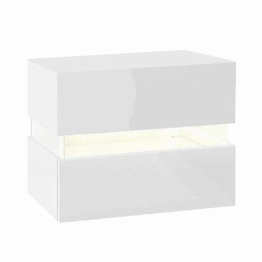 Furniture * | Artiss Bedside Table 2 Drawers Rgb Led High Gloss White