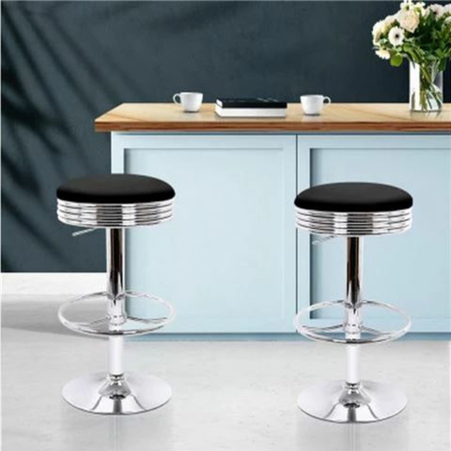 Furniture * | Mybar Backless Pu Bar Stool Black Set 2Pc