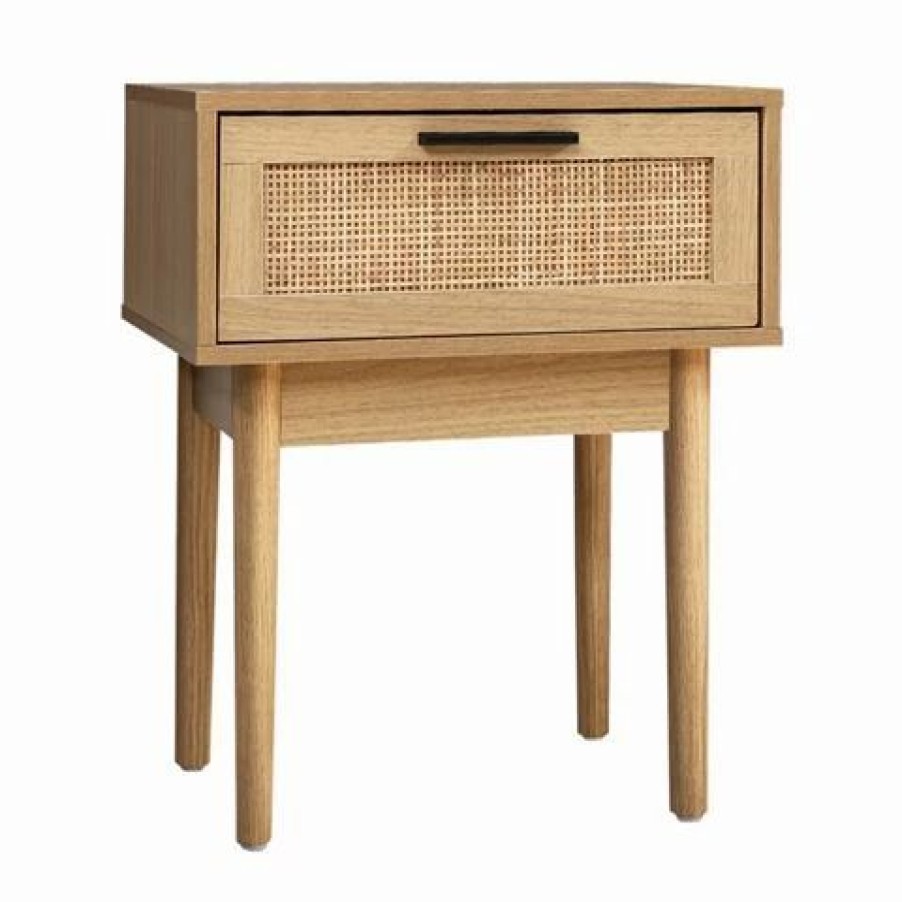 Furniture * | Artiss Bedside Tables Table Rattan Wood 1 Drawer