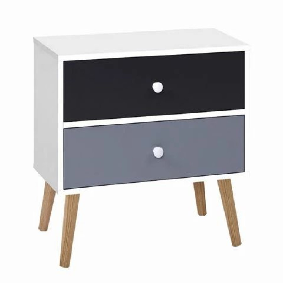 Furniture * | Artiss Bedside Tables Drawers Wood White Two Tone